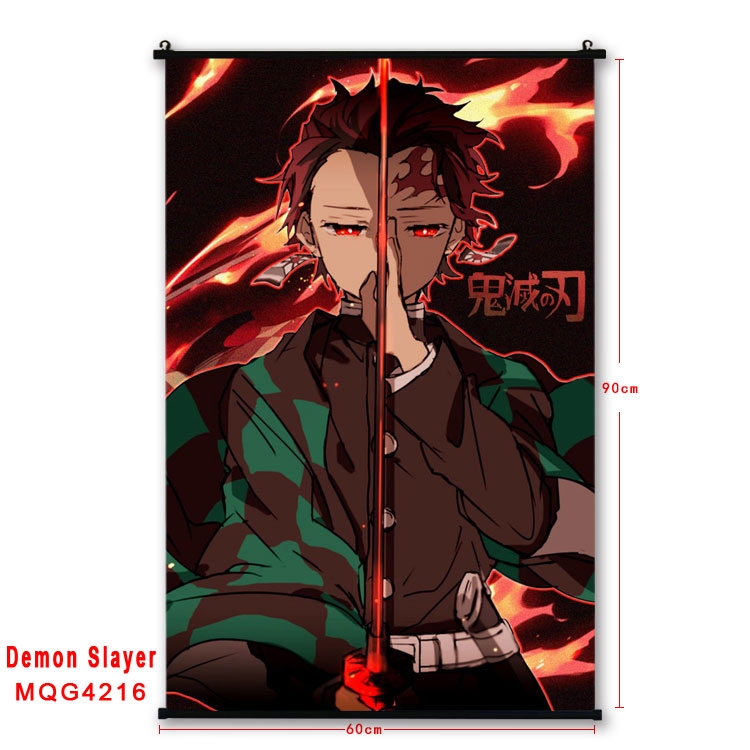 Demon Slayer Kimets black Plastic rod Cloth painting Wall Scroll 60X90CM MQG-4216