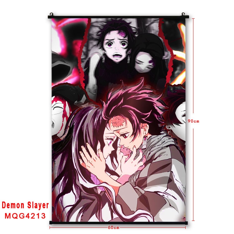 Demon Slayer Kimets black Plastic rod Cloth painting Wall Scroll 60X90CM MQG-4213