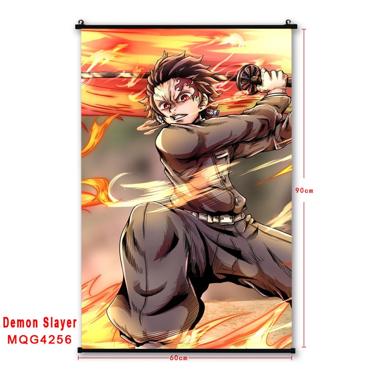 Demon Slayer Kimets black Plastic rod Cloth painting Wall Scroll 60X90CM MQG-4256