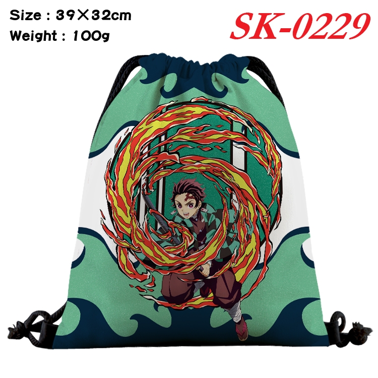 Demon Slayer Kimets cartoon Waterproof Nylon Full Color Drawstring Pocket 39x32cm SK-0229