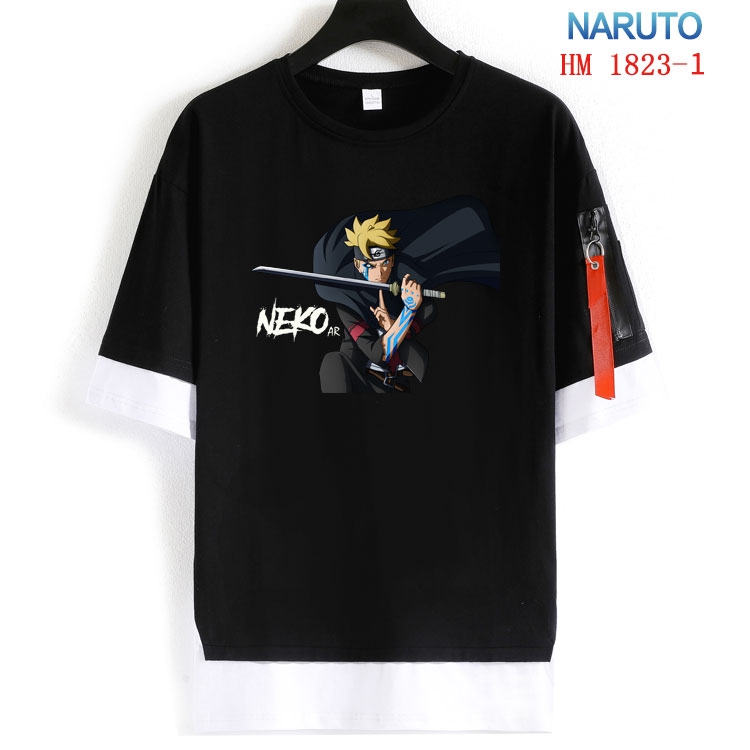 Naruto Cotton Crew Neck Fake Two-Piece Short Sleeve T-Shirt from S to 4XL  HM-1823-1