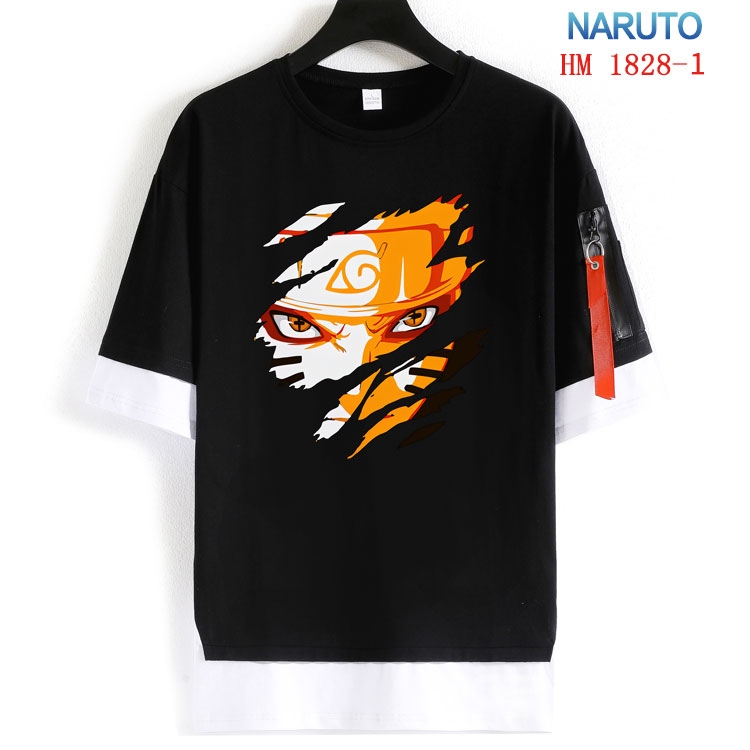 Naruto Cotton Crew Neck Fake Two-Piece Short Sleeve T-Shirt from S to 4XL HM-1828-1