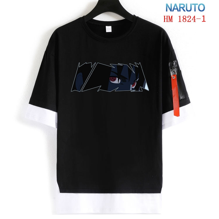 Naruto Cotton Crew Neck Fake Two-Piece Short Sleeve T-Shirt from S to 4XL  HM-1824-1