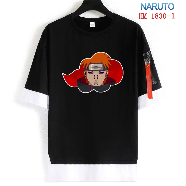 Naruto Cotton Crew Neck Fake Two-Piece Short Sleeve T-Shirt from S to 4XL HM-1830-1