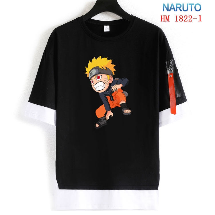 Naruto Cotton Crew Neck Fake Two-Piece Short Sleeve T-Shirt from S to 4XL  HM-1822-1