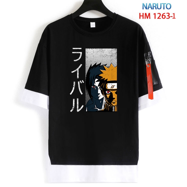 Naruto Cotton Crew Neck Fake Two-Piece Short Sleeve T-Shirt from S to 4XL HM 1263 1