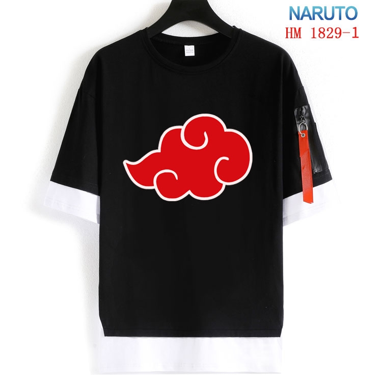 Naruto Cotton Crew Neck Fake Two-Piece Short Sleeve T-Shirt from S to 4XL HM-1829-1