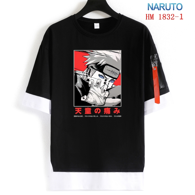 Naruto Cotton Crew Neck Fake Two-Piece Short Sleeve T-Shirt from S to 4XL HM-1832-1