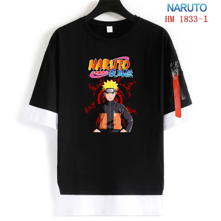 Naruto Cotton Crew Neck Fake Two-Piece Short Sleeve T-Shirt from S to 4XL  HM-1833-1