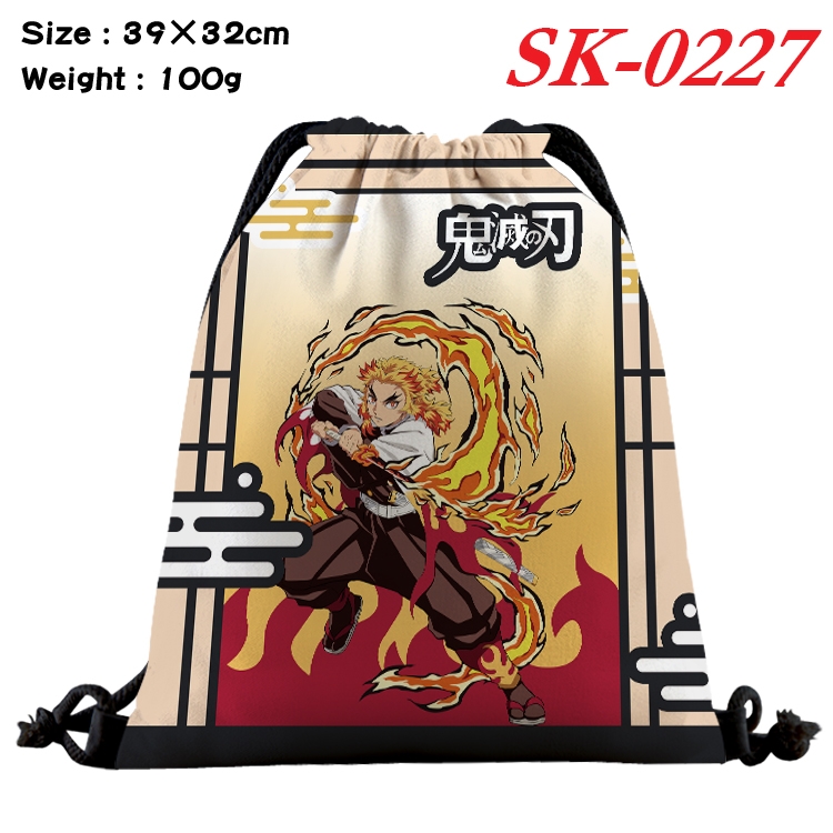 Demon Slayer Kimets cartoon Waterproof Nylon Full Color Drawstring Pocket 39x32cm SK-0227