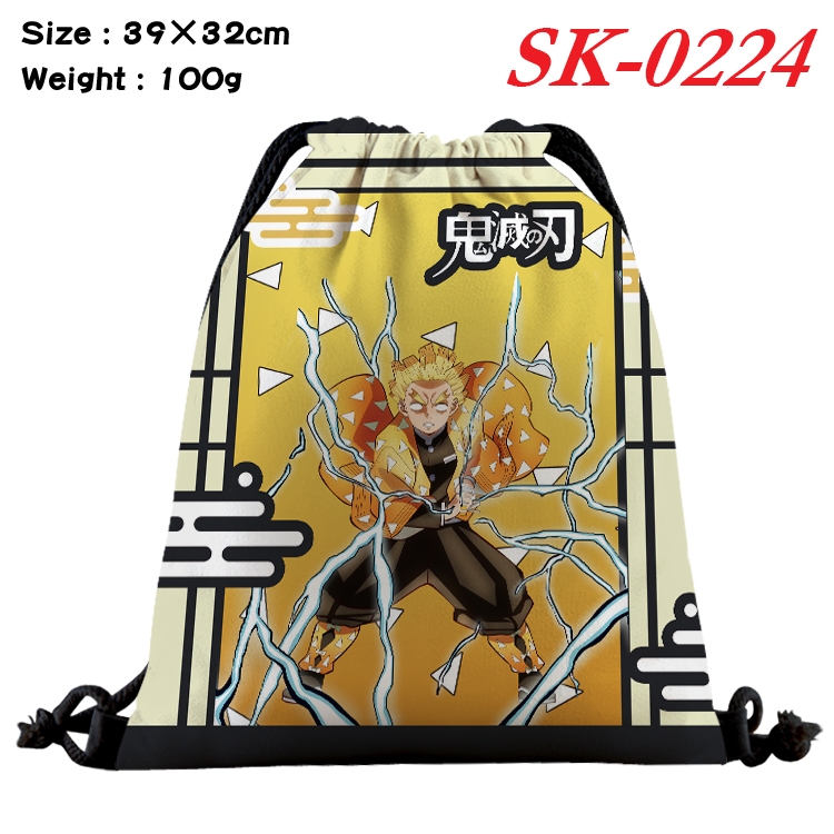 Demon Slayer Kimets cartoon Waterproof Nylon Full Color Drawstring Pocket 39x32cm SK-0224