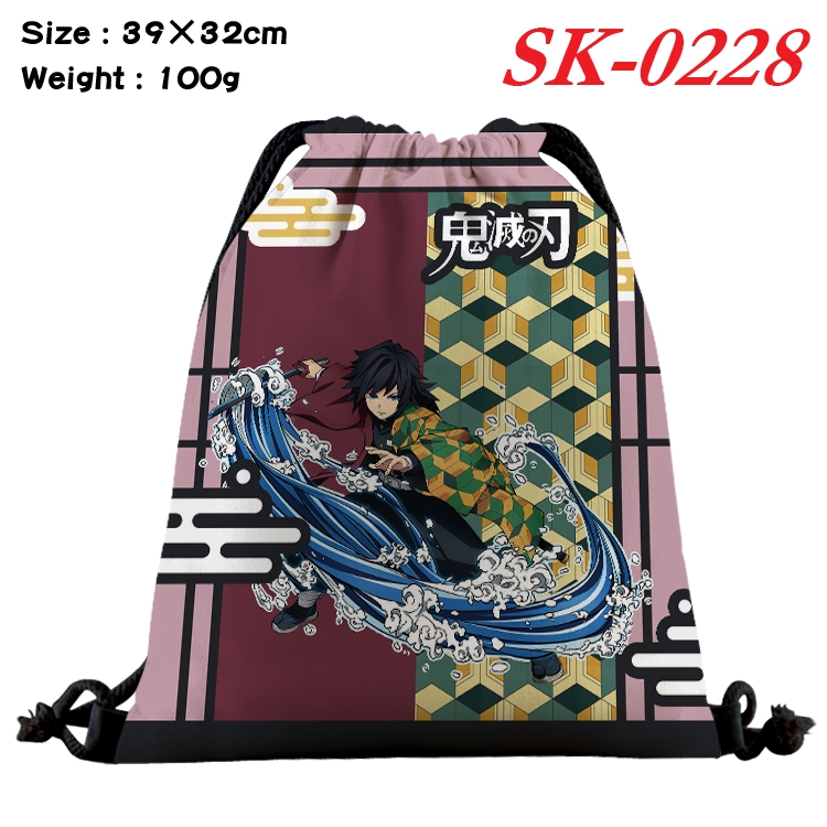 Demon Slayer Kimets cartoon Waterproof Nylon Full Color Drawstring Pocket 39x32cm SK-0228