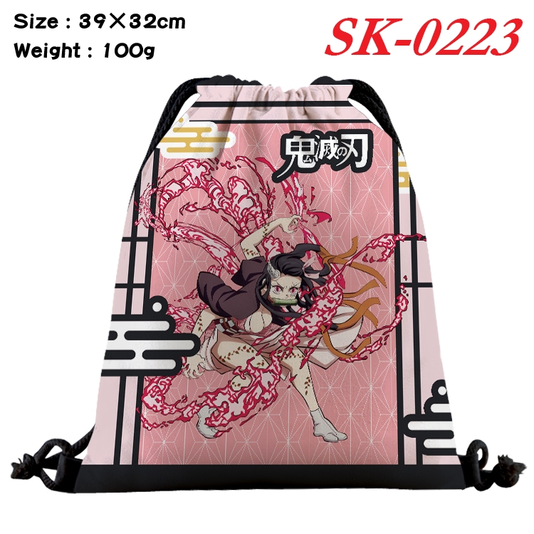 Demon Slayer Kimets cartoon Waterproof Nylon Full Color Drawstring Pocket 39x32cm SK-0223