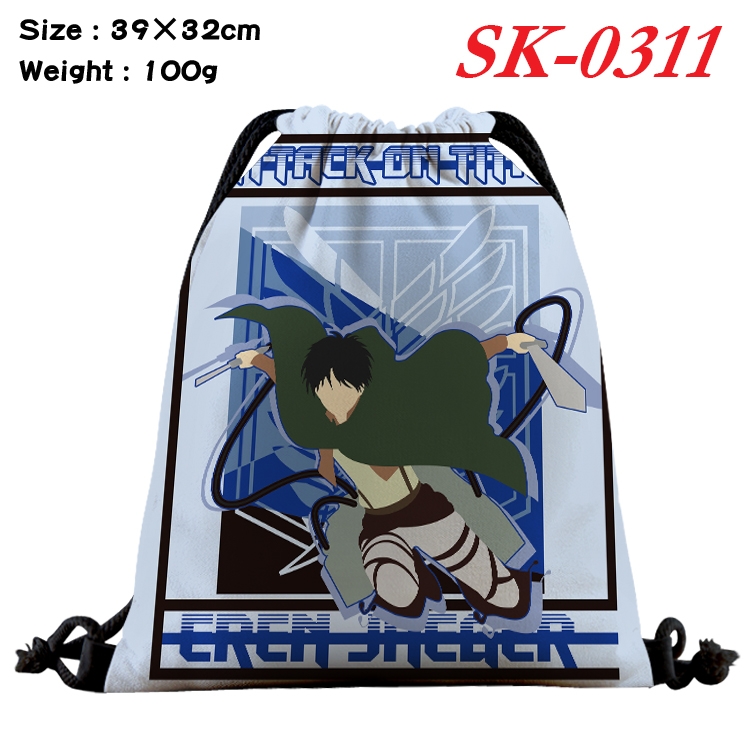 Shingeki no Kyojin cartoon Waterproof Nylon Full Color Drawstring Pocket 39x32cm SK-0311