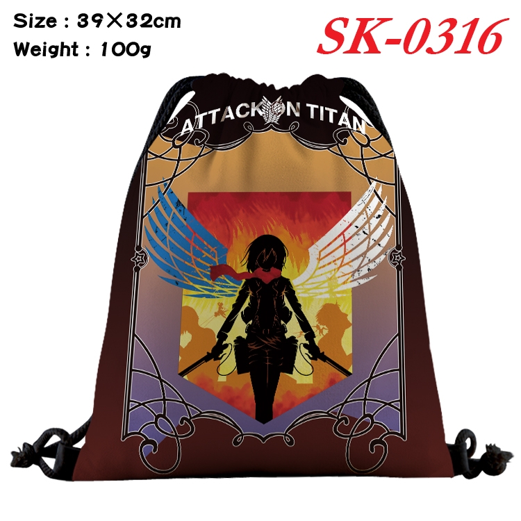 Shingeki no Kyojin cartoon Waterproof Nylon Full Color Drawstring Pocket 39x32cm SK-0316