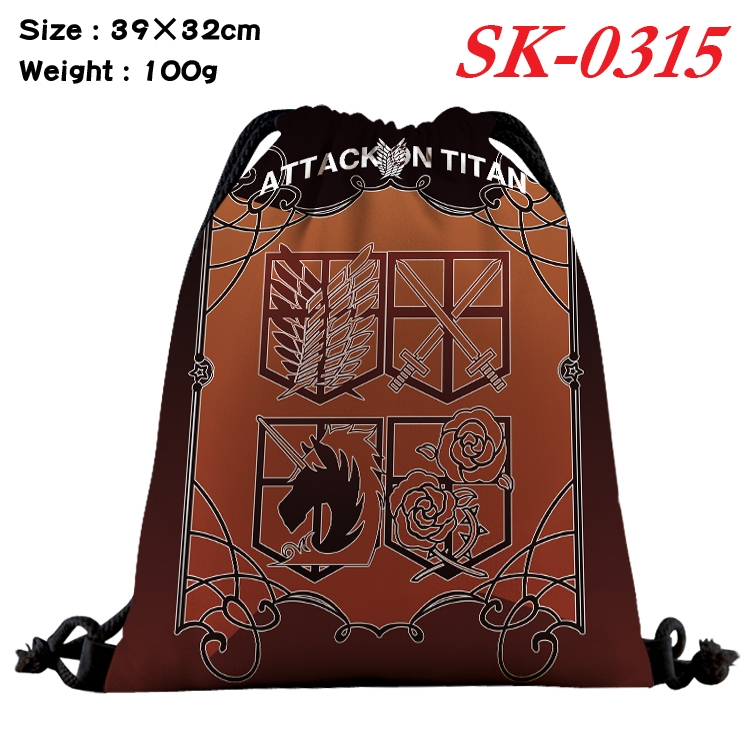 Shingeki no Kyojin cartoon Waterproof Nylon Full Color Drawstring Pocket 39x32cm SK-0315