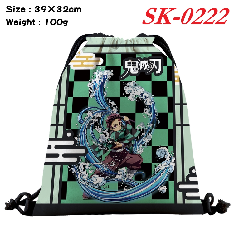 Demon Slayer Kimets cartoon Waterproof Nylon Full Color Drawstring Pocket 39x32cm SK-0222