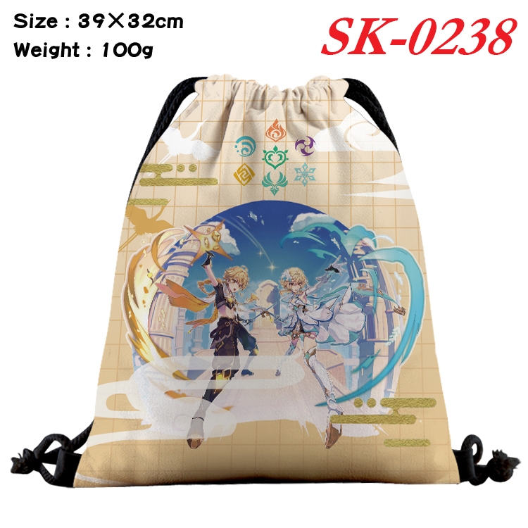 Genshin Impact cartoon Waterproof Nylon Full Color Drawstring Pocket 39x32cm  SK-0238