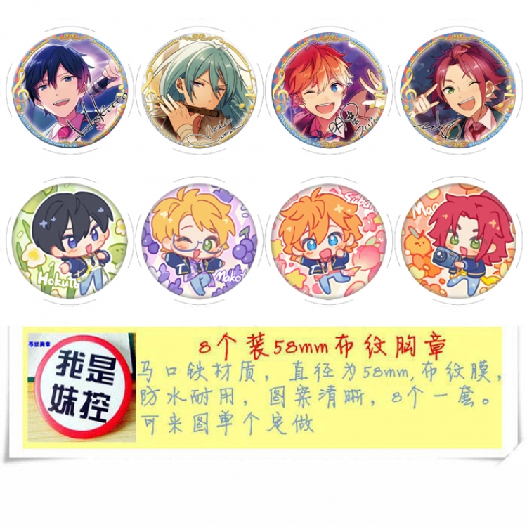 ES Idol Dream Festival Anime round Badge cloth Brooch a set of 8 58MM