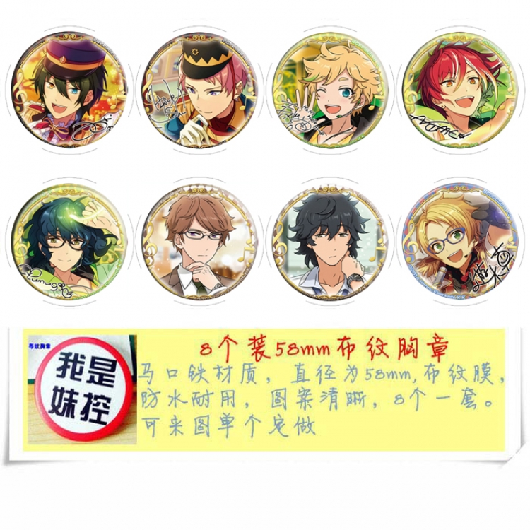 ES Idol Dream Festival Anime round Badge cloth Brooch a set of 8 58MM