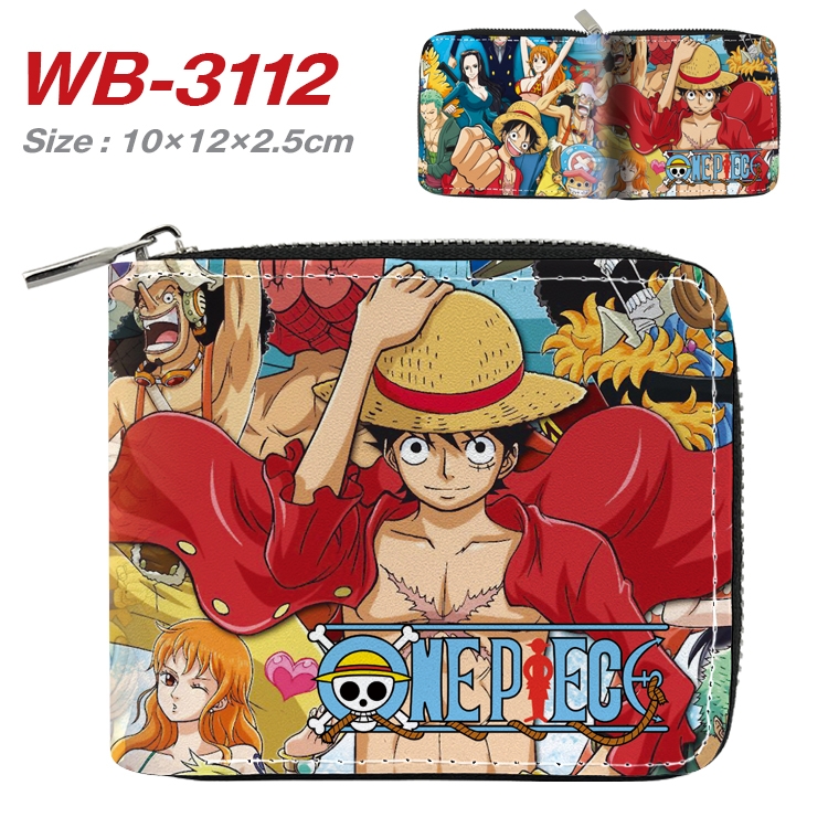 One Piece Anime Full Color Short All Inclusive Zipper Wallet 10x12x2.5cm WB-3112A