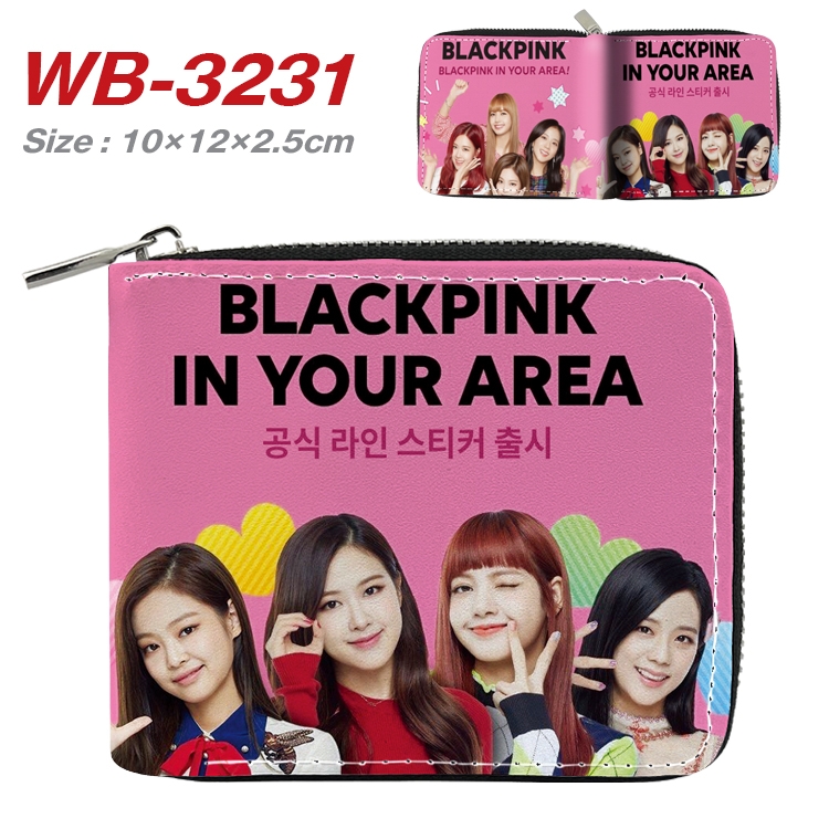BLACK PINK Full Color Short All Inclusive Zipper Wallet 10x12x2.5cm  WB-3231A