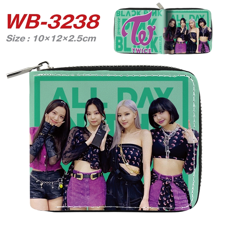 BLACK PINK Full Color Short All Inclusive Zipper Wallet 10x12x2.5cm WB-3238A