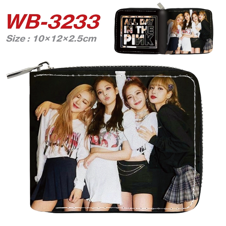 BLACK PINK Full Color Short All Inclusive Zipper Wallet 10x12x2.5cm WB-3233A