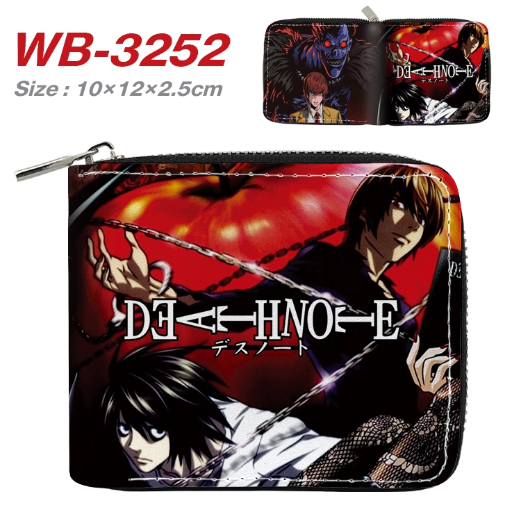 Death note Anime Full Color Short All Inclusive Zipper Wallet 10x12x2.5cm WB-3252A