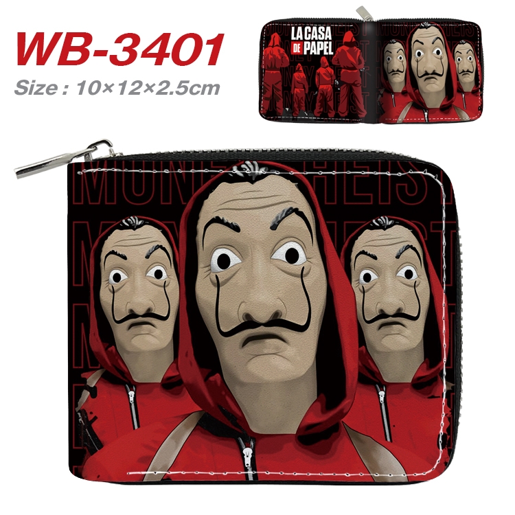 Money Heist  Anime Full Color Short All Inclusive Zipper Wallet 10x12x2.5cm  WB-3401A