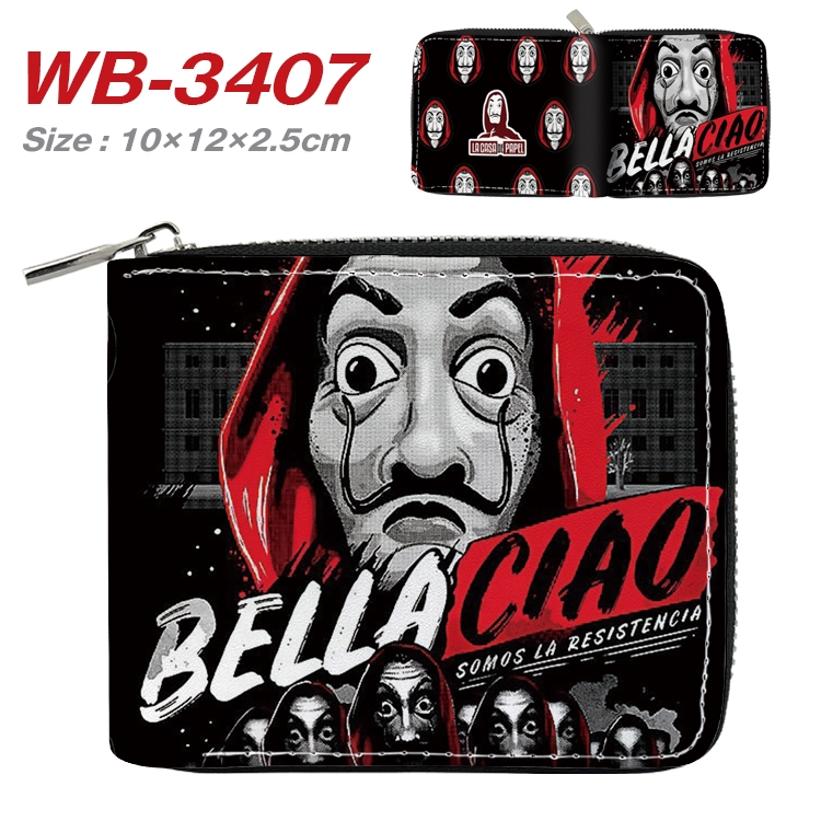 Money Heist  Anime Full Color Short All Inclusive Zipper Wallet 10x12x2.5cm WB-3407A