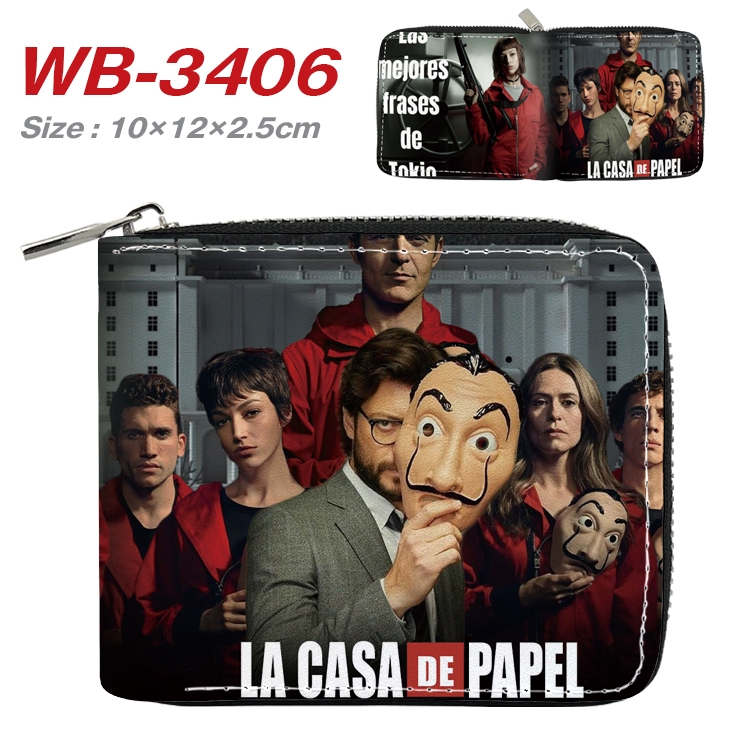 Money Heist  Anime Full Color Short All Inclusive Zipper Wallet 10x12x2.5cm  WB-3406A