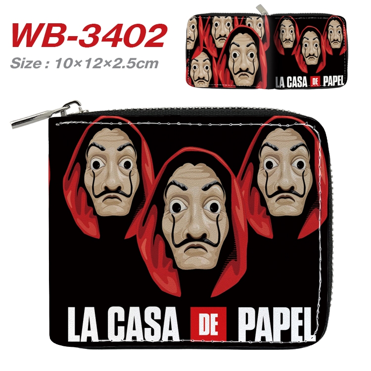 Money Heist  Anime Full Color Short All Inclusive Zipper Wallet 10x12x2.5cm  WB-3402A