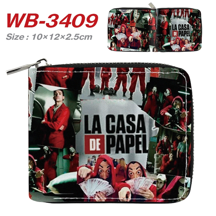 Money Heist  Anime Full Color Short All Inclusive Zipper Wallet 10x12x2.5cm  WB-3409A