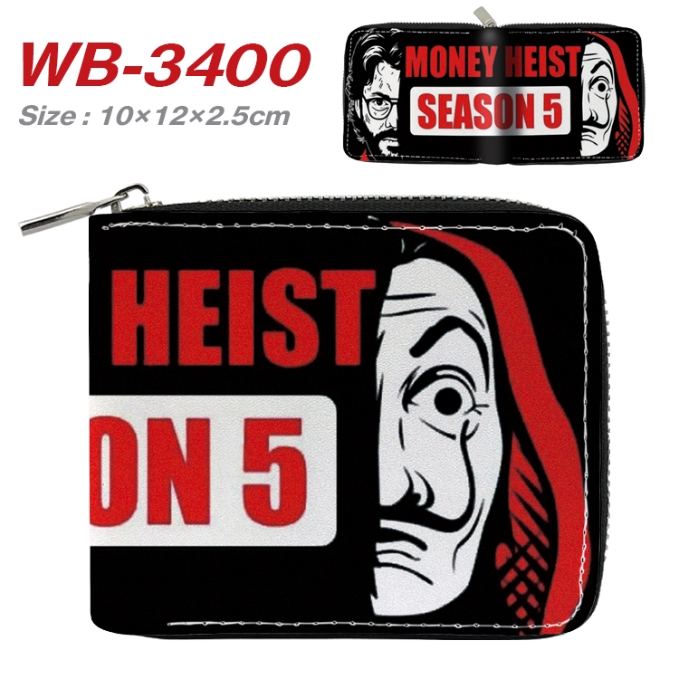 Money Heist  Anime Full Color Short All Inclusive Zipper Wallet 10x12x2.5cm  WB-3400A