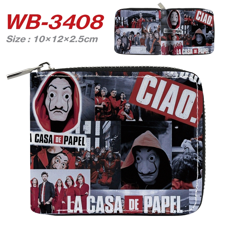 Money Heist  Anime Full Color Short All Inclusive Zipper Wallet 10x12x2.5cm  WB-3408A