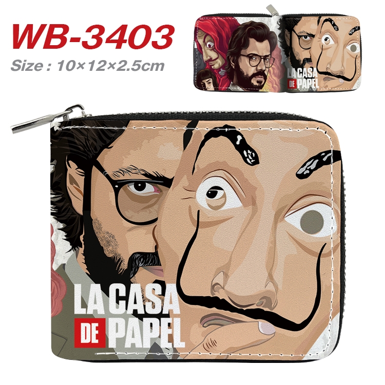 Money Heist  Anime Full Color Short All Inclusive Zipper Wallet 10x12x2.5cm  WB-3403A