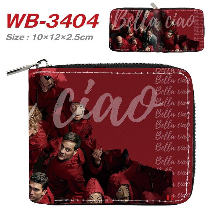 Money Heist  Anime Full Color Short All Inclusive Zipper Wallet 10x12x2.5cm  WB-3404A