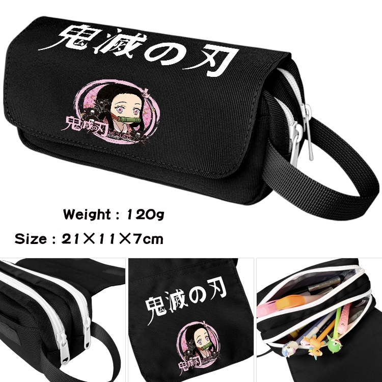 Demon Slayer Kimets Anime Multifunctional Waterproof Canvas Portable Pencil Bag Cosmetic Bag 20x11x7cm