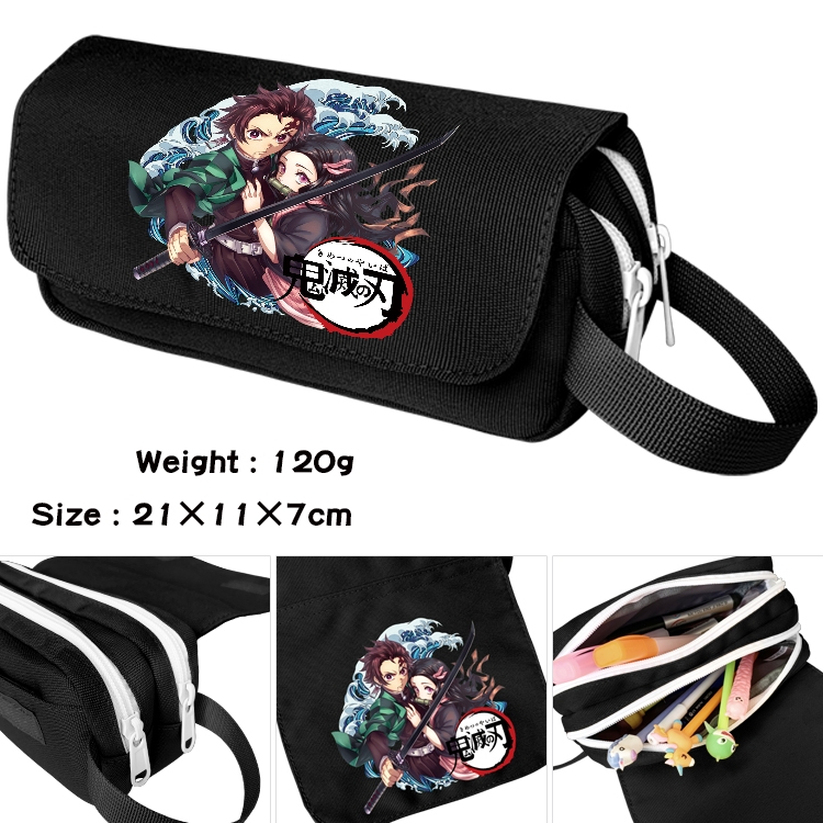 Demon Slayer Kimets Anime Multifunctional Waterproof Canvas Portable Pencil Bag Cosmetic Bag 20x11x7cm