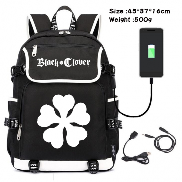 Black Clover Anime Flip Data Cable Backpack School Bag 45X37X16CM