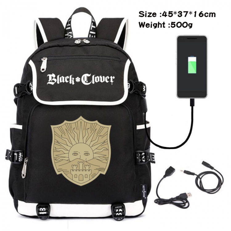 Black Clover Anime Flip Data Cable Backpack School Bag 45X37X16CM