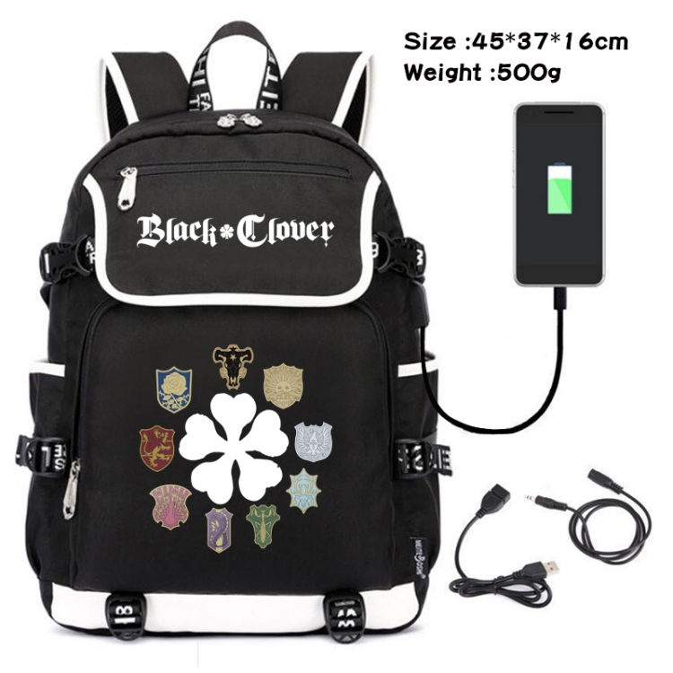 Black Clover Anime Flip Data Cable Backpack School Bag 45X37X16CM