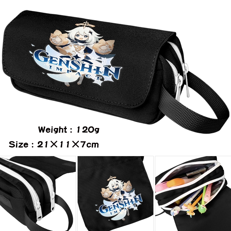 Genshin Impact Anime Multifunctional Waterproof Canvas Portable Pencil Bag Cosmetic Bag 20x11x7cm