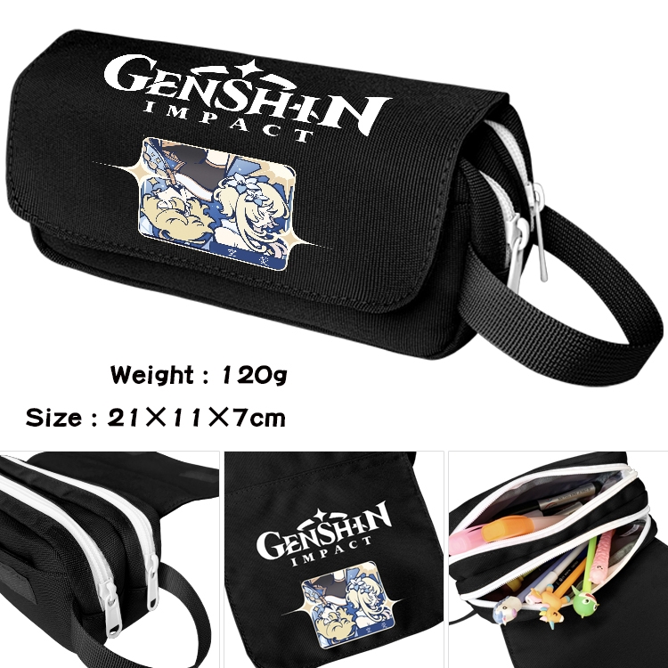 Genshin Impact Anime Multifunctional Waterproof Canvas Portable Pencil Bag Cosmetic Bag 20x11x7cm