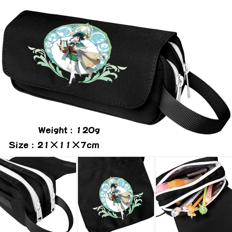 Genshin Impact Anime Multifunctional Waterproof Canvas Portable Pencil Bag Cosmetic Bag 20x11x7cm