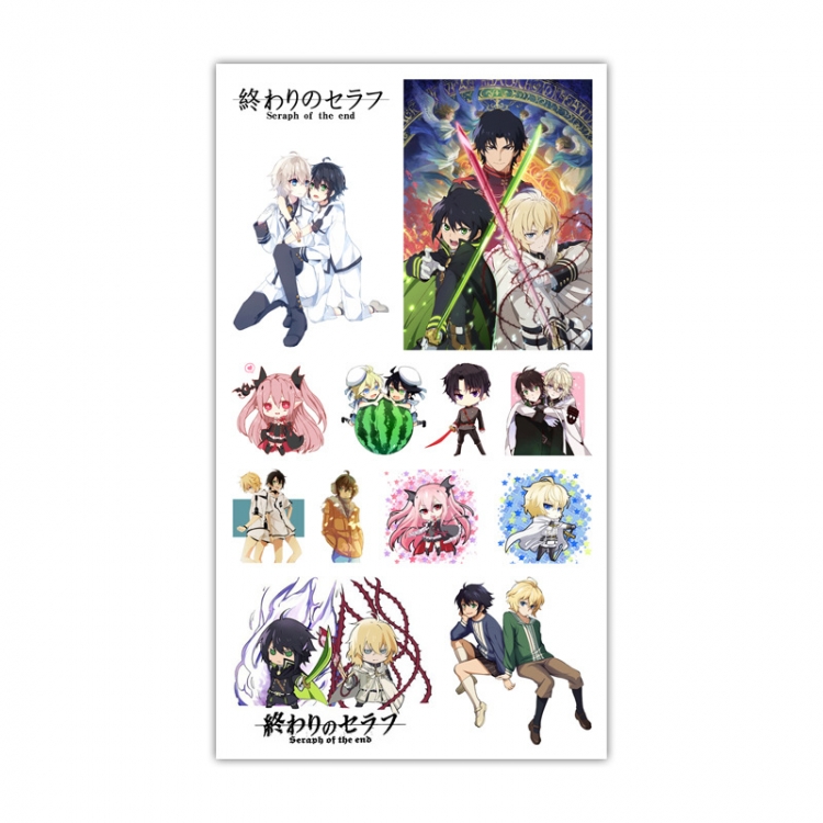 Seraph of the end  Anime Mini Tattoo Stickers Personality Stickers 10.6X6.1CM 100 pieces from the batch