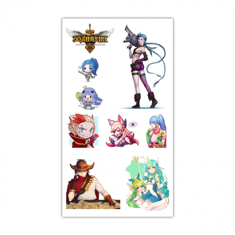League of Legends Anime Mini Tattoo Stickers Personality Stickers 10.6X6.1CM 100 pieces from the batch