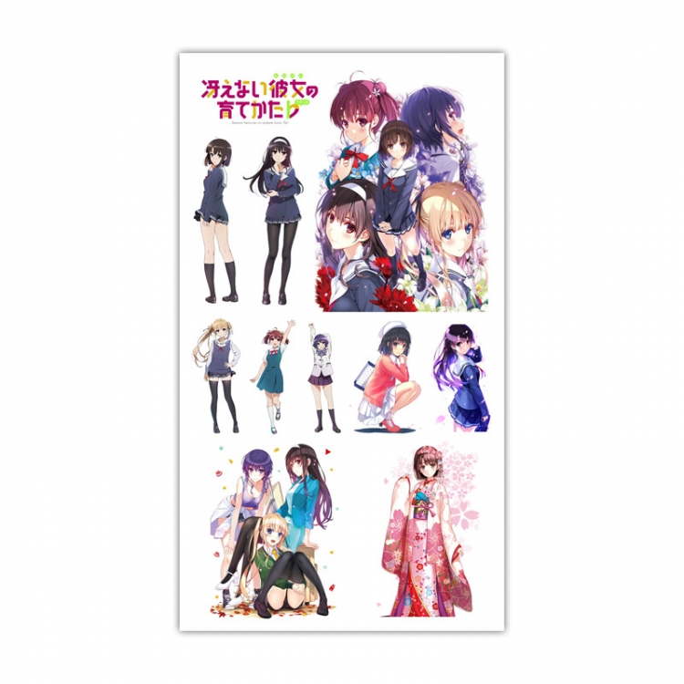 Saenai heroine no so Anime Mini Tattoo Stickers Personality Stickers 10.6X6.1CM 100 pieces from the batch