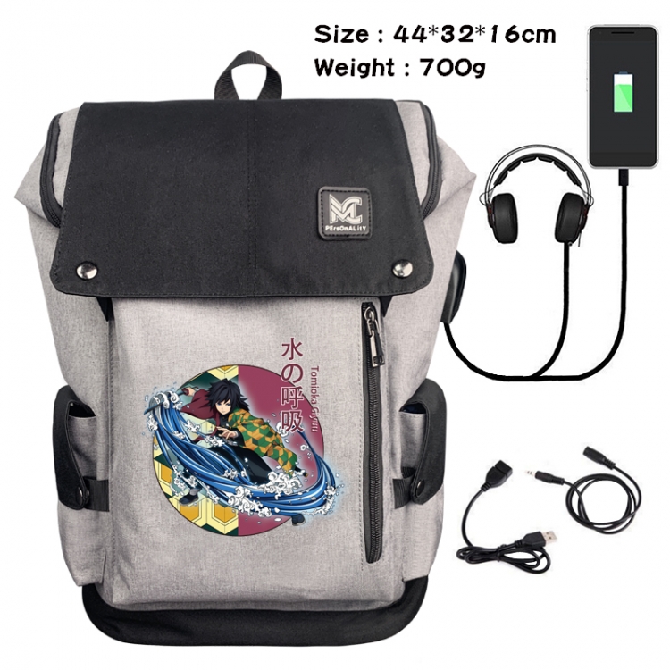 Demon Slayer Kimets Anime Anti-theft Canvas Bucket Backpack School Bag 44X32X16CM